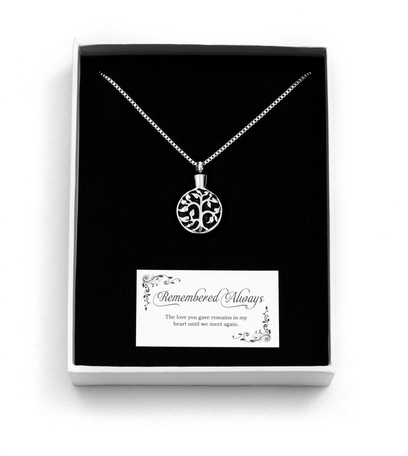 constantlife Cremation Jewelry for Ashes Tree of Life Round Pendant Necklace Stainless Steel Memorial Urn